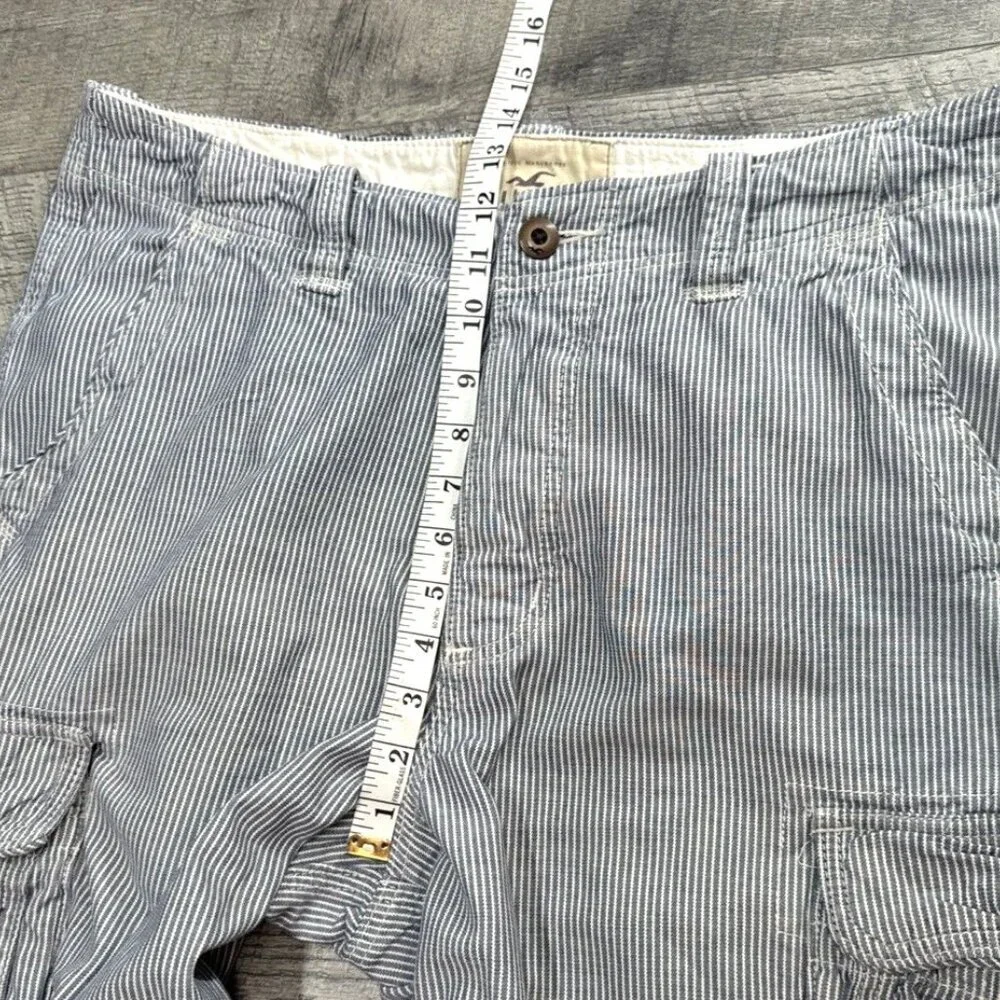 Vintage Y2K Hollister Cargo Shorts Mens Size 34 Navy Striped Chunky Baggy 36